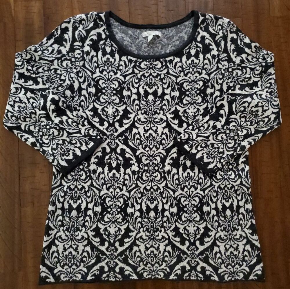 NWT Dana Buchman Women's Black & White Patterned Knit 3/4 Sleeve Top - Size M